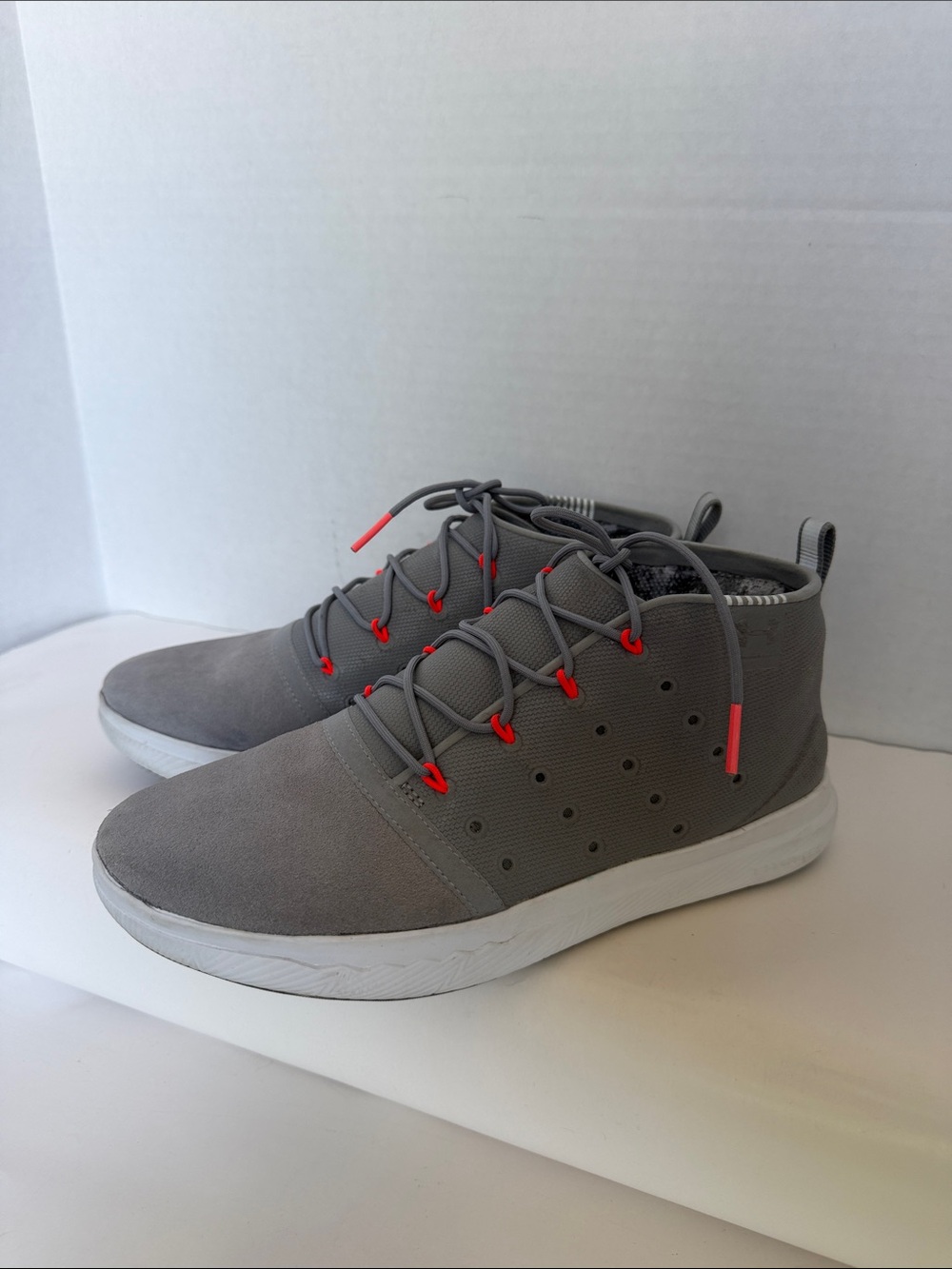 Under Armour Gray Sneakers with neon Red Accent Details